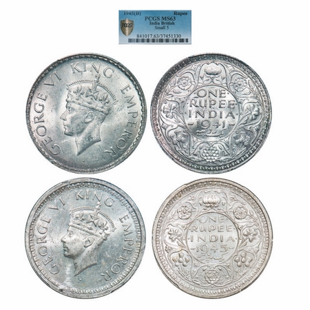 George VI, Half Silver, Rupee, (2 Slabs), Bombay Mint, 1) 1941, A(a)/I, Dot, Security edge