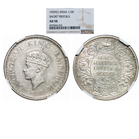 George VI, Silver, Half Rupee, 1939, Calcutta Mint, A(a)/I, Head Type II, Rev I, No dot, M