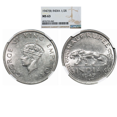 George VI, Nickel, Half Rupee, 1947, Bombay Mint, C/IV, Head Type II, Diamond, Milled edge