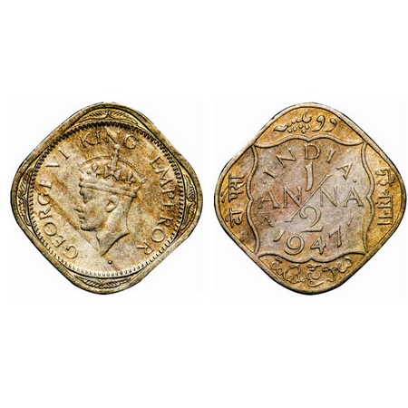 George VI, Copper-Nickel, ½ Anna, 1947, Bombay Mint, Dots by India, Dash-Dot-Dash, With Pr