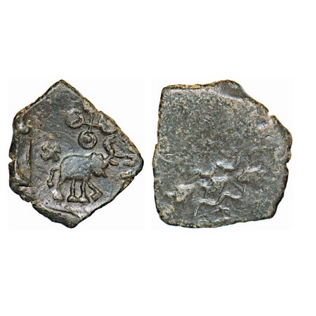 Satavahana, Vidarbha, Copper, 3.77g, 21.04x19.20mm, Obv: Elephant to right with modified f