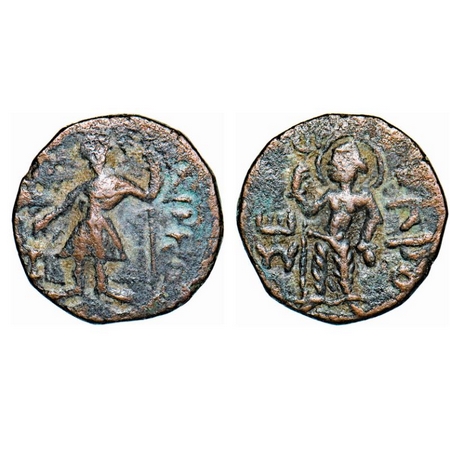 Kushana Dynasty, Kanishka I , (1 Cen AD), Copper, ¼ tetradrachm a fraction issue, 4.96g, 1