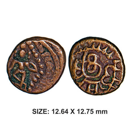 Madurai Nayakas, Sri Managamma Series, 1689-1706 AD, Copper, 2.20g, Obv: Lord Krishna in S