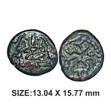 Madurai Nayakas, Meenakshi Series, 1732-1756 AD, Copper, 2.35g, Obv: Seated Gaja Lakshmi c