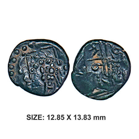 Madurai Nayakas, Sri Meenakshi series, (1732-1756 AD), Copper, 1.83g, Obv: Standing goddes
