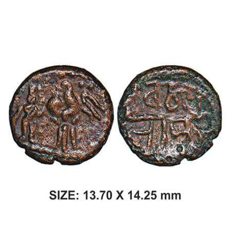 Thanjavur Nayakas, Sevappa, 1532-1563 AD, Copper, 2.68g, Obv: Standing King Sevappa with i