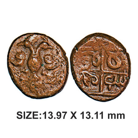 Thanjavur Nayakas, Raghunatha, 1600-1645 AD, Copper, 2.86g, Obv: Twin Beaked Animal also c