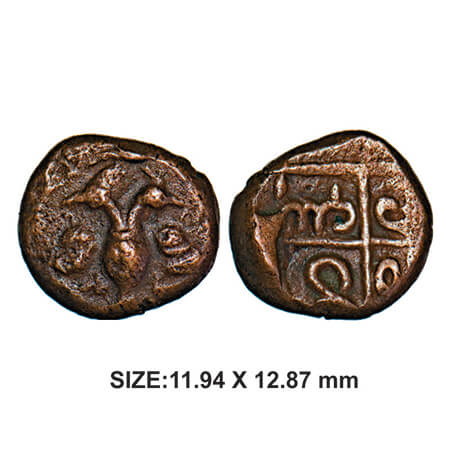 Thanjavur Nayakas, Raghunatha, 1600-1645 AD, Copper, 2.91g, Obv: Twin Beaked Animal also c