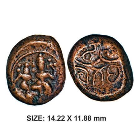 Thanjavur Nayakas, Alagiri, 1674 AD, Copper, 3.62g, Obv: Seated Lord shiva and goddess Par