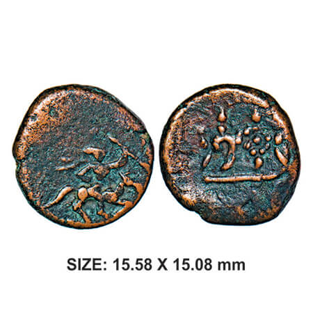 Thanjavur Nayakas, Raghunatha, 1600-1645 AD, Copper, 3.34g, Obv: Shanka and Chakra, Rev: K