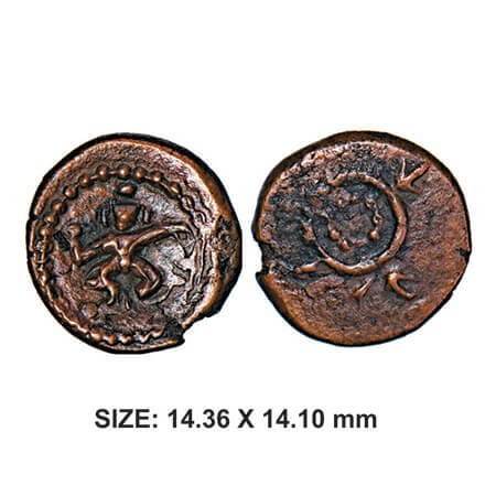 Thanjavur Nayakas, 16th century, Copper, 2.48g, Obv: Dancing Balakrishna with in dotted ci