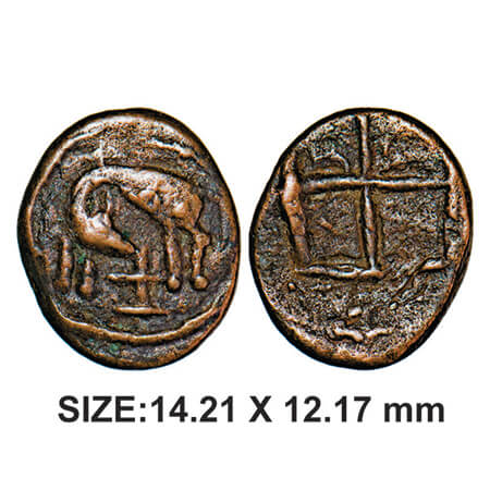 Thanjavur Nayakas, Raghunatha, AD 1600-1645, Copper, 2.03g, Obv: Cow feeding Shivlingam, R