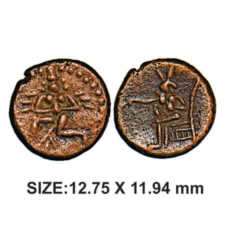Thanjavur Nayakas, Raghunatha, 1600-1645 AD, Copper, 1.97g, Obv: Garuda in kneeling positi