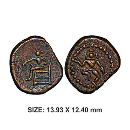 Thanjavur Nayakas, Raghunatha, 1600-1645 AD, Copper, 2.45g, Obv: Navaneetha Krishna with i