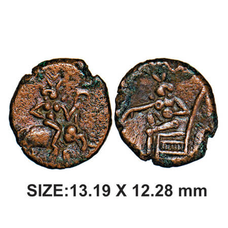 Thanjavur Nayakas, Raghunatha, 1600-1645 AD, Copper, 1.75g, Obv: Seated Raghunatha Nayakas