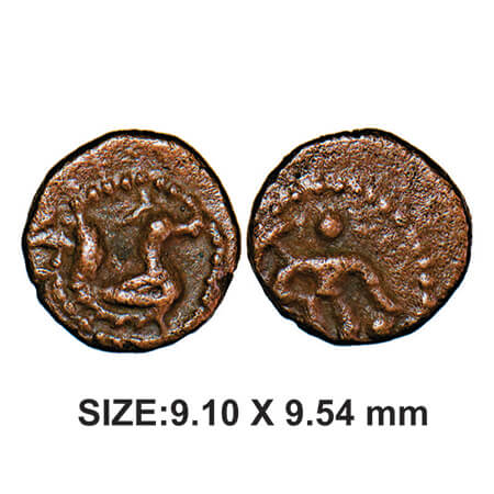 Thanjavur Nayakas, Raghunatha, 1600-1645 AD, Copper, 0.73g, Obv: Seated Peacock, Rev: Stan