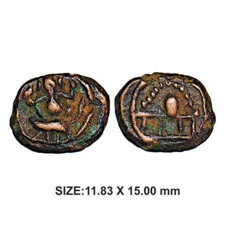 Thanjavur Marathas, 17th century, Copper, 3.30g, Obv: Seated lord Ganesha on Mouse within 