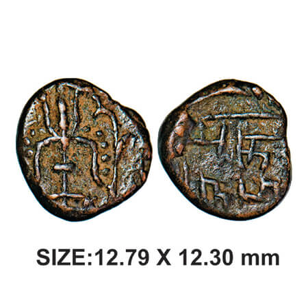Nawabs of Arkat, 17th century, Copper, 1.98g, Obv: Decorated trishul, Rev: ASUNAWABU in Ta