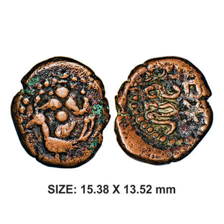 Nawabs of Arkat, 17th century, Copper,3.30g, Obv: Lord Muruga seated on Peacock, Rev: 'Wal