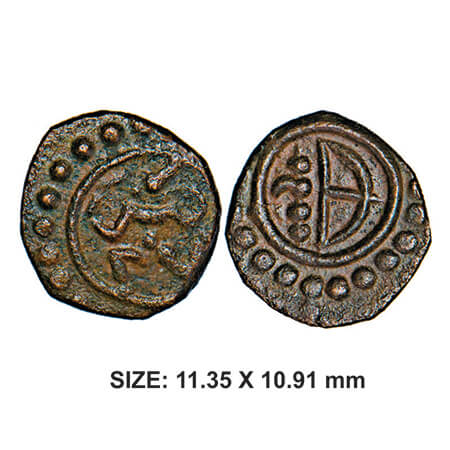 Travancore, Thira Cash, 17th century, Copper, 0.98g, Obv: Garuda Facing left with in a cir