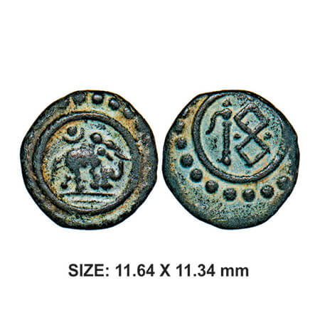 Travancore, Thira Cash, 17th century, Copper, 1.11g, Obv: Elephant facing left with cresen