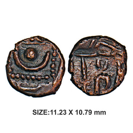 Southern India Polygors Issue, 18th century, 1.24g, Copper, Obv: Cresent and sun, Rev: Wal