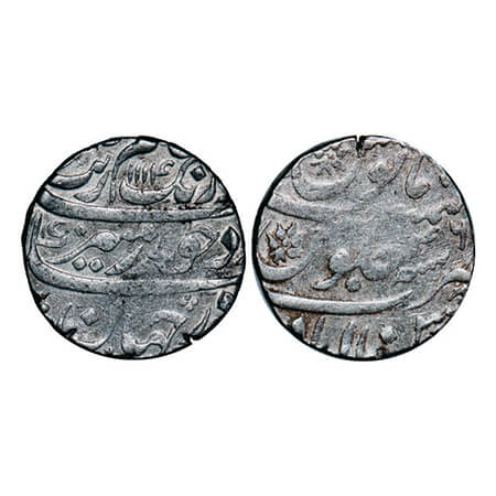 Aurangzeb, Silver Rupee, 11.49g, Ahsanabad Mint, AH 1114/46 RY, badr-e-munir couplet. KM 3
