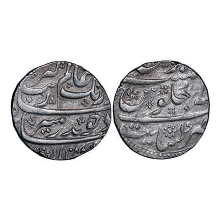 Aurangzeb, Silver Rupee, 11.62g, Khambayat Mint, AH 1087/1(9) RY, Complete mint visible. K