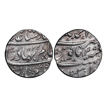 Shah Alam Bahadur, Silver Rupee, 11.43g, Ahmadnagar Mint, AH 1122/4 RY, mint name at top. 