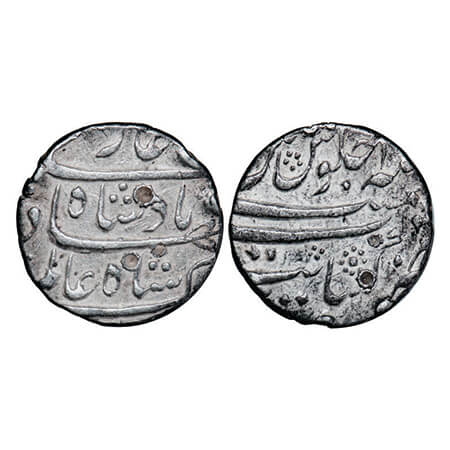 Shah Alam Bahadur, Silver Rupee, 11.50g, Khambayat Mint, Complete mint visible. KM 348.23.