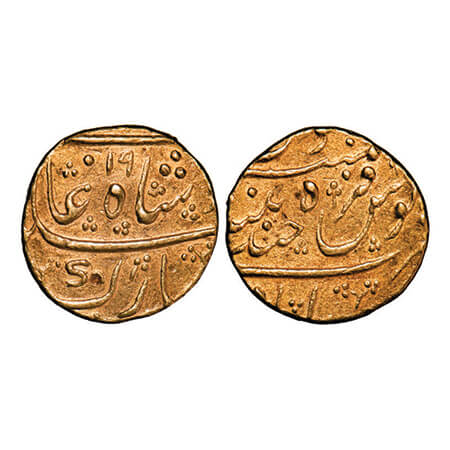 Muhammad Shah, Gold Mohur, 10.93g, Farkhanda Bunyad Hyderabad Mint, 19 RY, regnal year on 