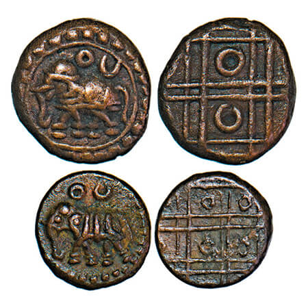 Mysore, Copper Kasu and 1/2 Kasu (2 Coins), 2.67 & 1.10g, Obv: Elephant to left with sun a