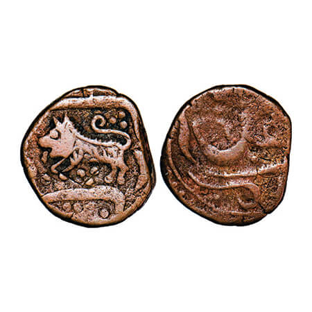 Sikh Feudatory Derajat, Copper Paisa, 11.15g, Protectorate Issue, lion running left & Dera