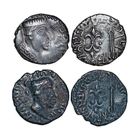 Western Kshatrapas, Ksaharata Dynasty, Nahapana, c. 50 - 100 AD, Silver (2 Coins), 2.19g, 