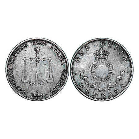 Mombasa, Silver Rupee, 11.59g (0.917 silver), 1888 AD (H / Birmingham Mint), Obv: weighing