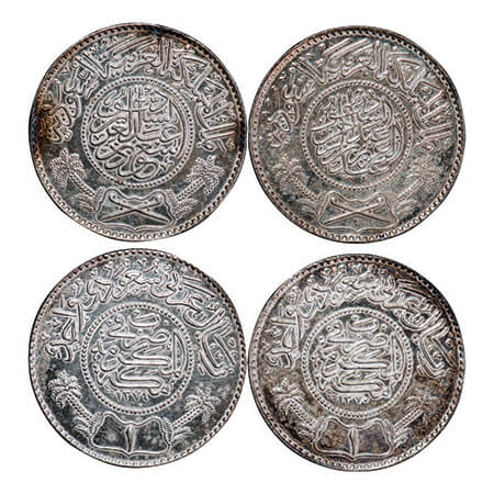 Saudi Arabia, Silver (0.9170 silver), 11.58g, Riyal (2 Coins), 1371 & 1374, Obv: Inscripti