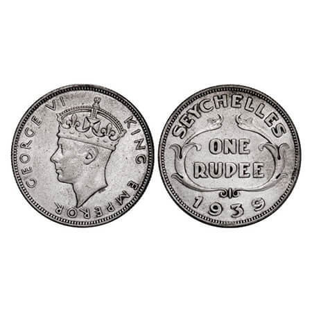 Seychelles, Silver Rupee (0.500 silver), 11.576g, 1939 AD, Pobjoy Mint, Obv: Bust of Georg