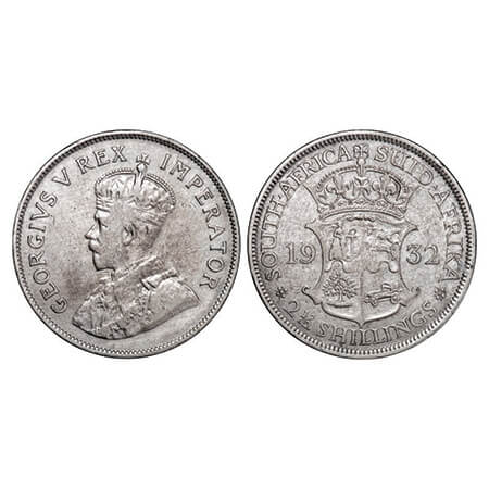 South Africa, Silver (0.800 silver), 13.93g, 2 ½ Shillings, 1932, George V, Obv: Crowned b