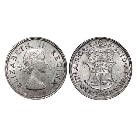 South Africa, Silver (0.500 silver), 14.12g, 2½ Shillings, 1953, Elizabeth II, Obv: Lauret