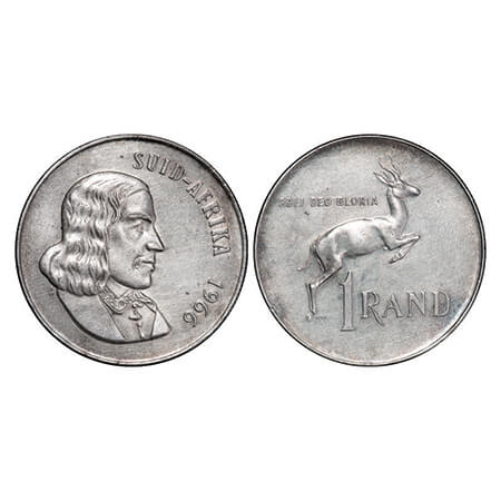 South Africa, Silver (0.800 silver), 15.00g, Rand, 1966, Obv: head of Jan Van Riebeeck rig