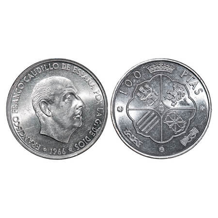 Spain, Silver (0.8000 silver), 19.00g, 100 Pesetas, 1966 (68), Caudillo and regent, Obv: h