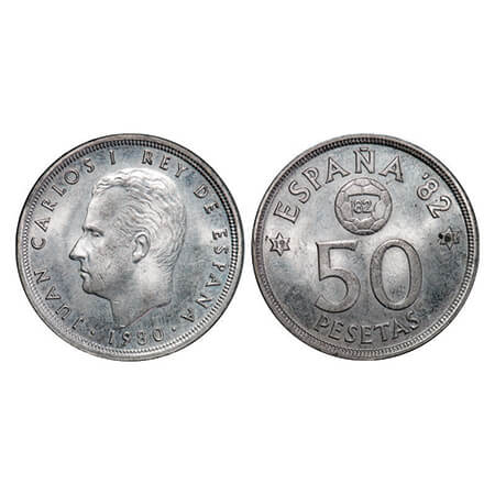 Spain, Cu-Ni, 12.53g, 50 Pesetas, 1980 (82), Juan Carlos I, World Cup Soccer Games, Obv: h