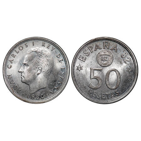 Spain, Cu-Ni, 12.47g, 50 Pesetas, 1980 (82), Juan Carlos I, World Cup Soccer Games, Obv: h