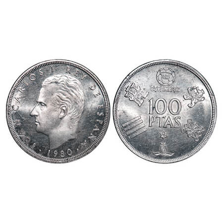 Spain, Cu-Ni, 16.84g, 100 Pesetas, 1980 (80), Juan Carlos I, World Cup Soccer Games-Spain 