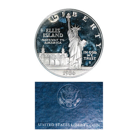 United States, Silver Dollar Proof Coin, 26.73g, 1986 Statue of Liberty on Ellis island, O