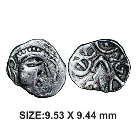 Rashtrakutas, Gunatunga, Silver Dramma, 0.39g, Obv: Bust of king facing to right with long