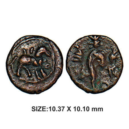 Nayakas of Senji, 1526-1544 AD, Copper, 0.76g, Obv: Horse Facing Right, Rev: Decorated sha