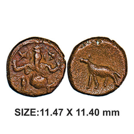 Nayaks of Senji, 1526-1544 AD, Copper, 1.90g, Obv: Seated lord ganesha, Rev: Big animal. T