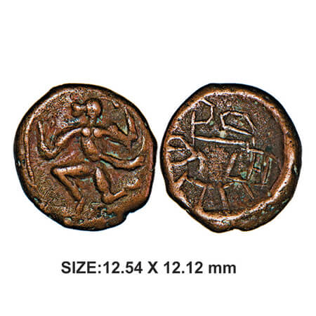 Virupasi, Palayapattu series, 16th century, Copper, 1.69g, Obv: Lord Hanuman facing left i
