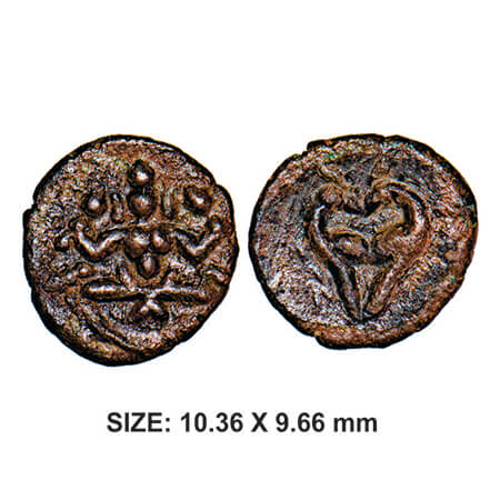 Thanjavur Marathas, 17th century, Copper, 0.71g, Obv: Seated Deity, Rev: Two Parrots facin